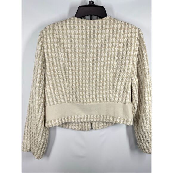 Chico’s Ecru Silver Tonal Tweed Long Sleeve Jacket Shrug size 2/Large 12 - Picture 7 of 10